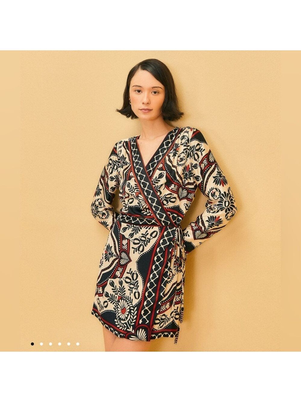 Farm Rio Black Passion Scarf Mini Wrap Dress